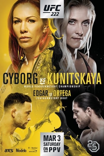 UFC 222: Cyborg vs. Kunitskaya is a mixed martial arts event produced by the Ultimate Fighting Championship held on March 3, 2018, at the T-Mobile Arena in Paradise, Nevada, part of the Las Vegas metropolitan area.