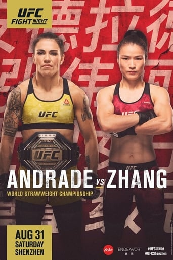 UFC Fight Night: Andrade vs. Zhang is an upcoming mixed martial arts event produced by the Ultimate Fighting Championship that is planned to take place on August 31, 2019 at Shenzhen Universiade Sports Centre Arena in Shenzhen, Guangdong, China.  115 lbs.: UFC Women’s Strawweight Champion Jessica Andrade vs. Weili Zhang |  170 lbs.: Li Jingliang vs. Elizeu Zaleski dos Santos |  205 lbs.: Jamahal Hill vs. Da Un Jung |  170 lbs.: Song Kenan vs. Derrick Krantz |  115 lbs.: Mizuki Inoue vs. Wu Yanan