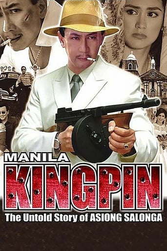 Mobster Asiong Salonga (ER Ejercito) rules the mean streets of Manila with an iron fist—until he is betrayed by a trusted friend.  Manila Kingpin is based on the story of the notorious Tondo, Manila, gang leader Nicasio “Asiong” Salonga, whose true-to-life accounts had been portrayed in several movie versions since 1961 (starring Joseph Estrada). It is also the first Filipino major film produced in black-and-white in the 21st century as well as the returning action genre movie.  Before the film was shown, Tikoy Aguiluz requested the producers, through his lawyers, that his directorial credits in the film and promotional tools be removed because the final version of the film can no longer be described as his after the producers made a reedit, re-shoot and music mixing without his involvement. He also demanded that he be allowed to make a director's cut of the film.