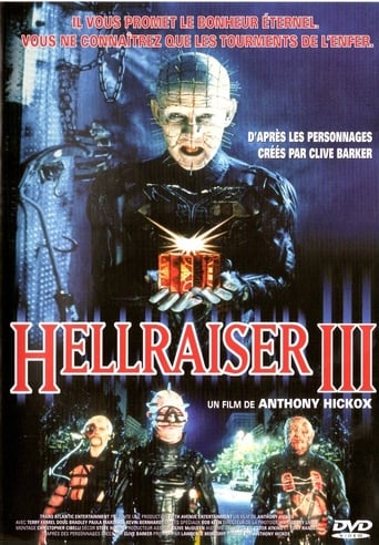 Pinhead is trapped in the Pillar of Souls. Fortunately for him it is bought by a young playboy who owns his own nightclub. Pinhead busies himself escaping by getting the playboy to lure victims to his presence so he can use their blood. Once free, he seeks to destroy the puzzle box so he need never return to Hell, but a female reporter is investigating the grisly murders and stands in his way.